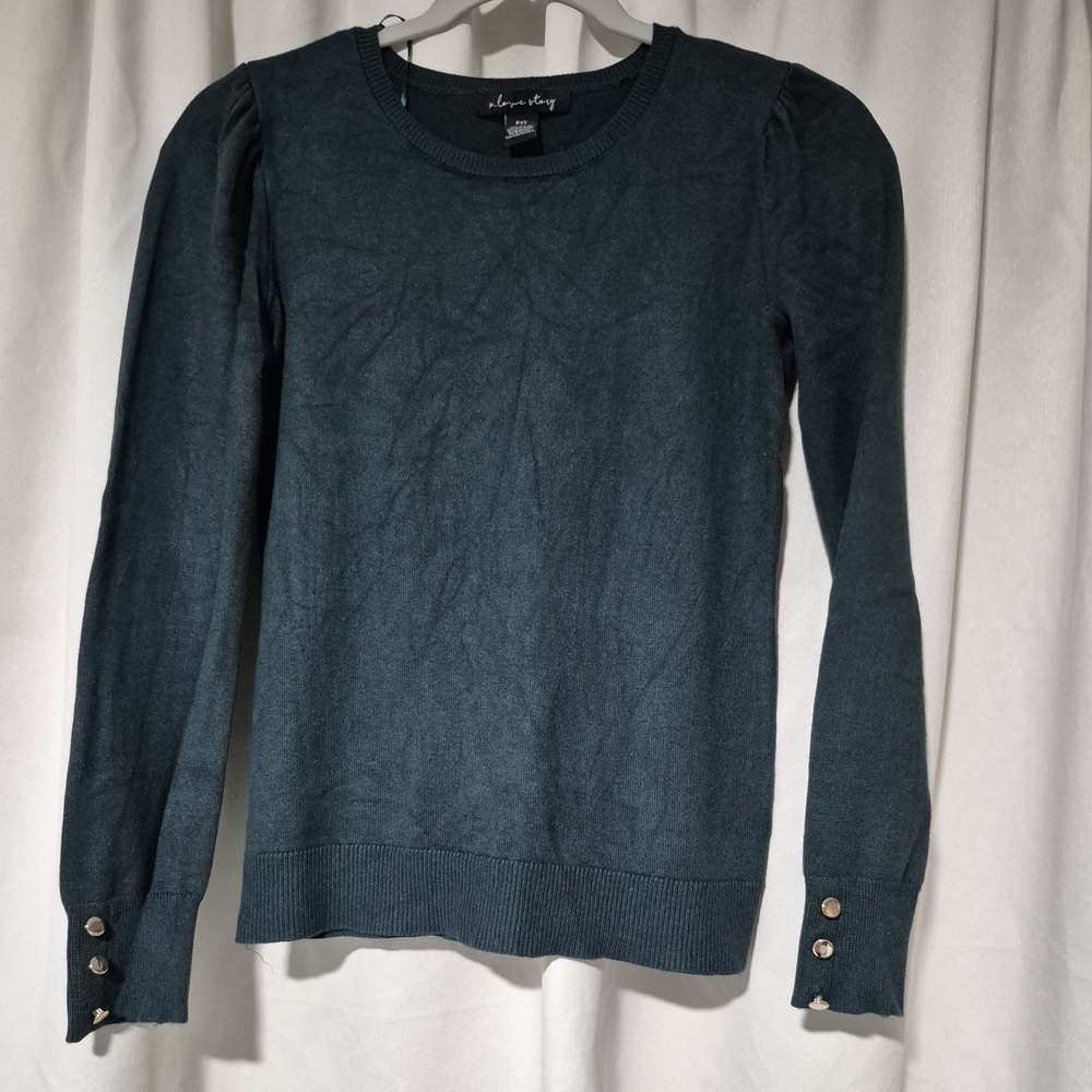 Teal Long Sleeve Sweater with Button Cuffs